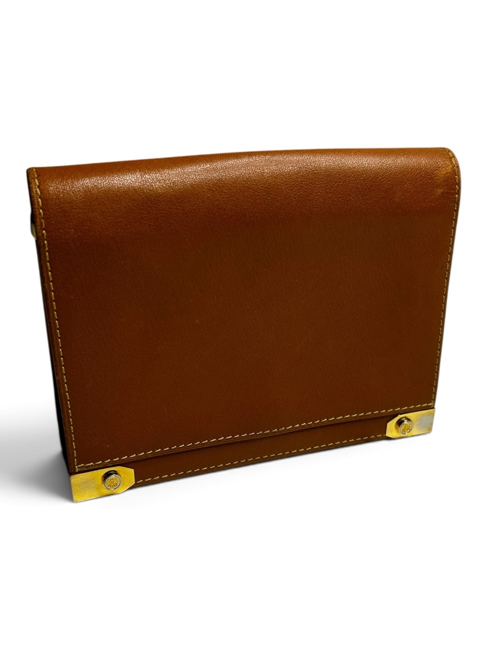 LOEWE Vintage Tan Leather Gold Corner Flap Wallet Coin Purse